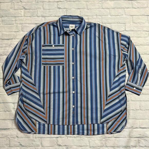 BDG Women's S-P Urban Outfitters Striped Button Down Oversized Shirt Relaxed Fit - Picture 1 of 5